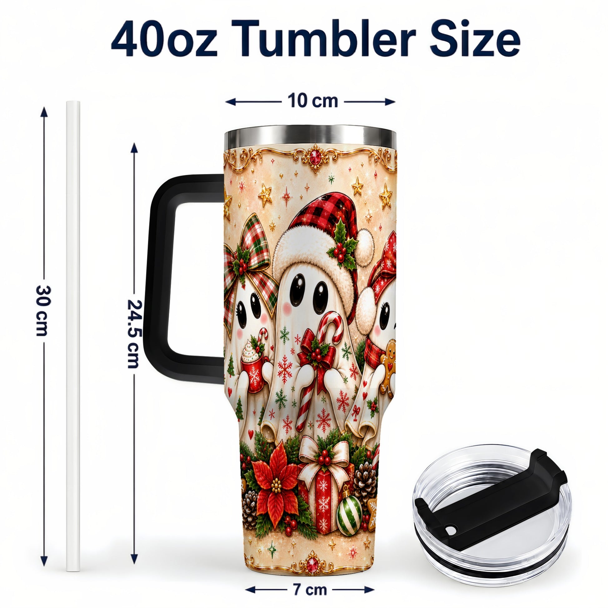 #pl[40oz|Black] Ghost Trio 40oz Tumbler with Handle, Christmas Stainless Steel Travel Cup