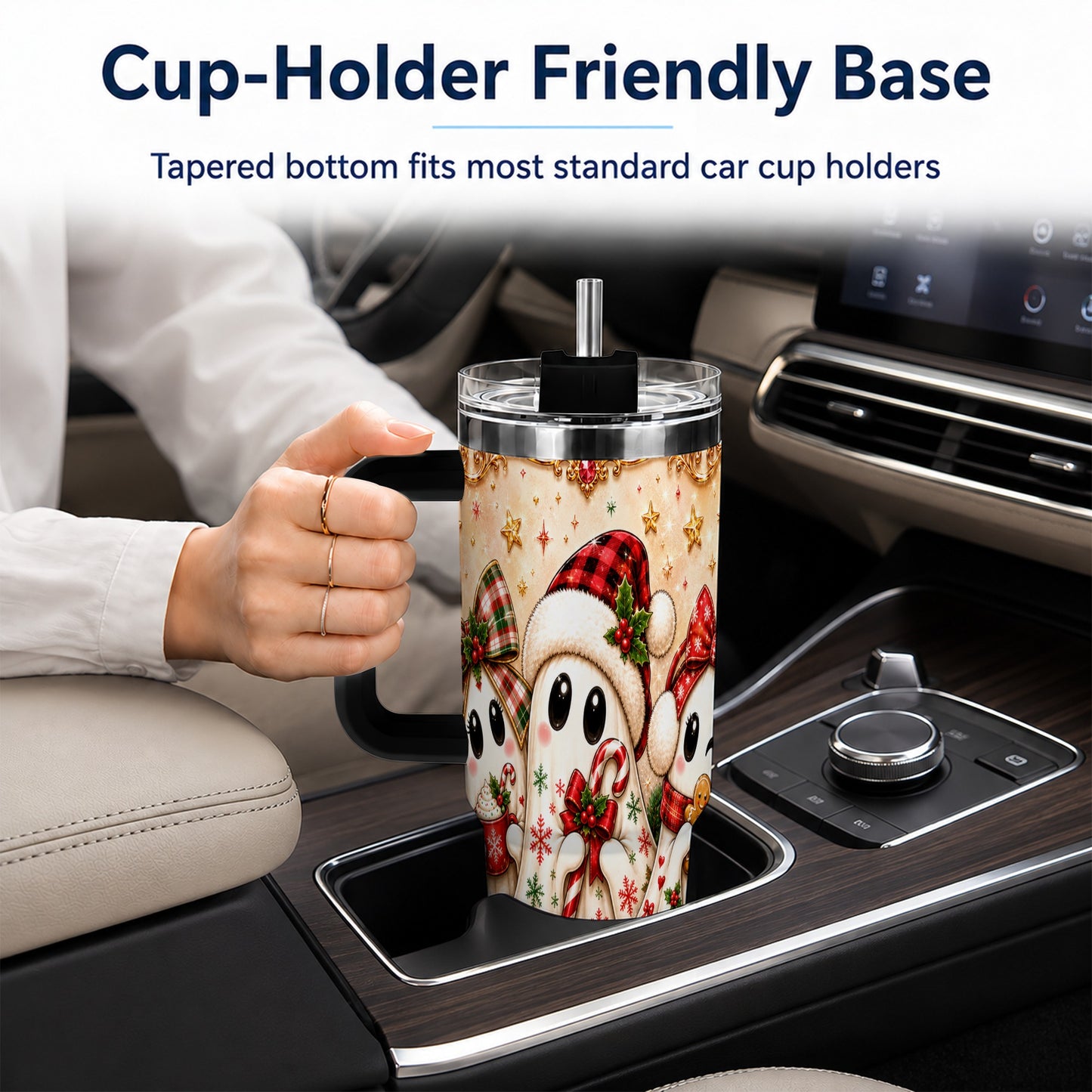 #pl[40oz|Black] Ghost Trio 40oz Tumbler with Handle, Christmas Stainless Steel Travel Cup