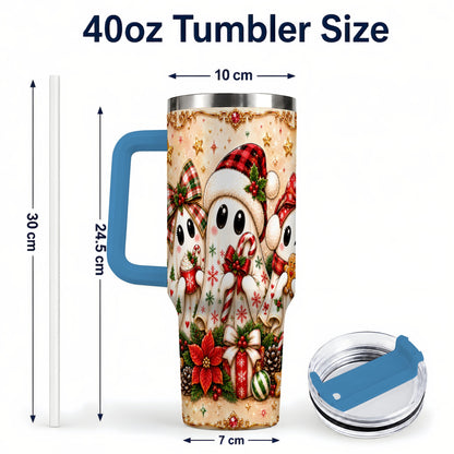#pl[40oz|Blue] Ghost Trio 40oz Tumbler with Handle, Christmas Stainless Steel Travel Cup