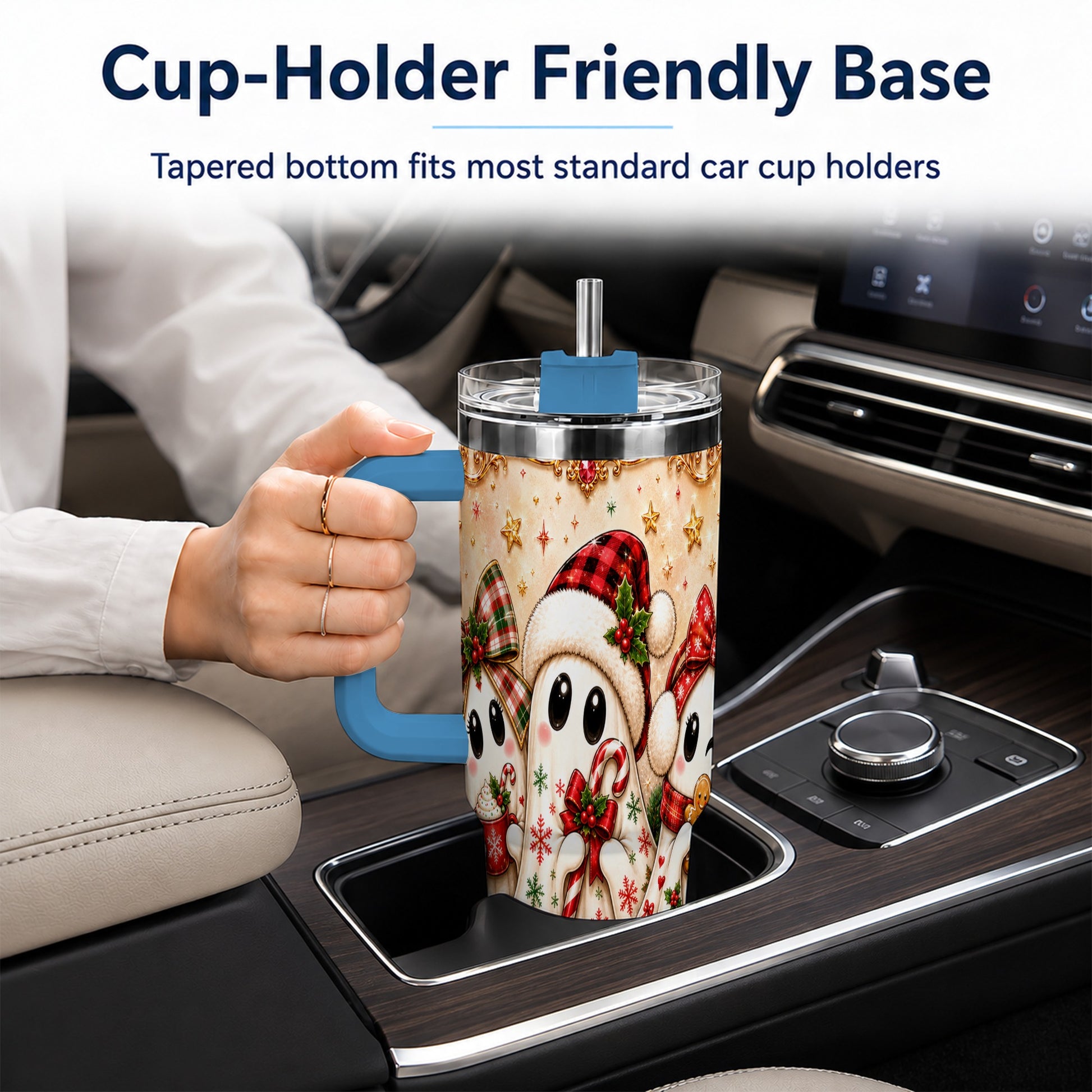 #pl[40oz|Blue] Ghost Trio 40oz Tumbler with Handle, Christmas Stainless Steel Travel Cup