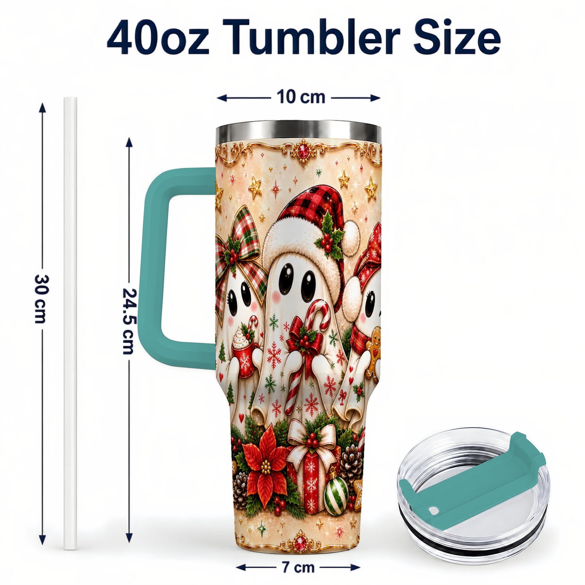 #pl[40oz|Green] Ghost Trio 40oz Tumbler with Handle, Christmas Stainless Steel Travel Cup