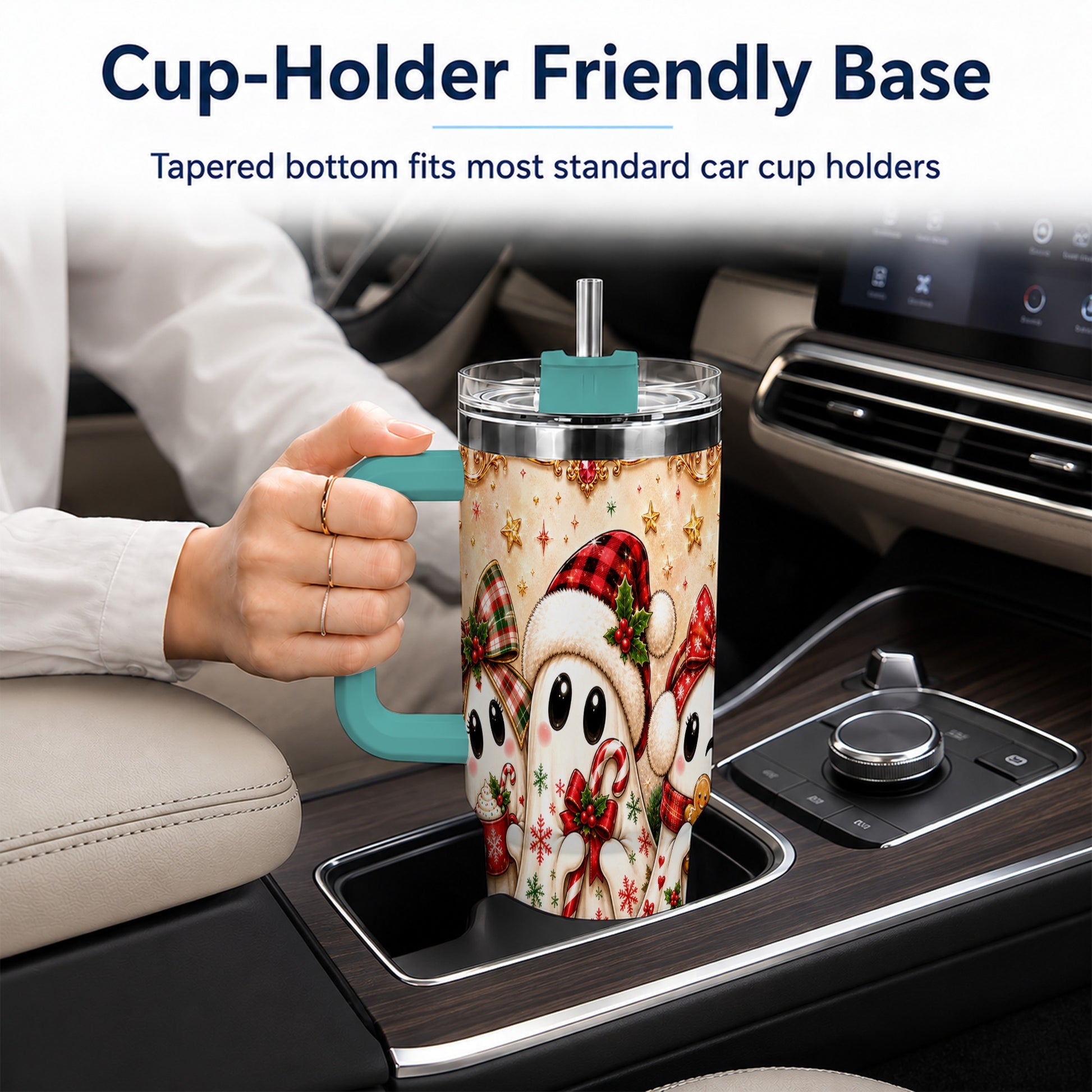 #pl[40oz|Green] Ghost Trio 40oz Tumbler with Handle, Christmas Stainless Steel Travel Cup