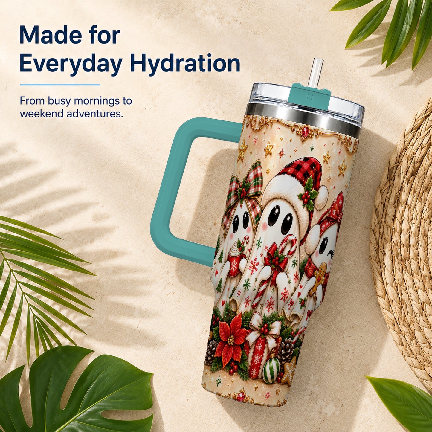 #pl[40oz|Green] Ghost Trio 40oz Tumbler with Handle, Christmas Stainless Steel Travel Cup
