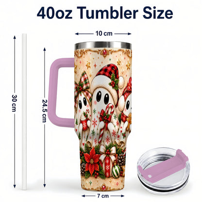 #pl[40oz|Pink] Ghost Trio 40oz Tumbler with Handle, Christmas Stainless Steel Travel Cup