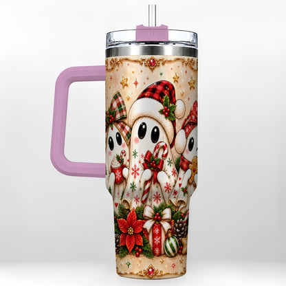 #pl[40oz|Pink] Ghost Trio 40oz Tumbler with Handle, Christmas Stainless Steel Travel Cup