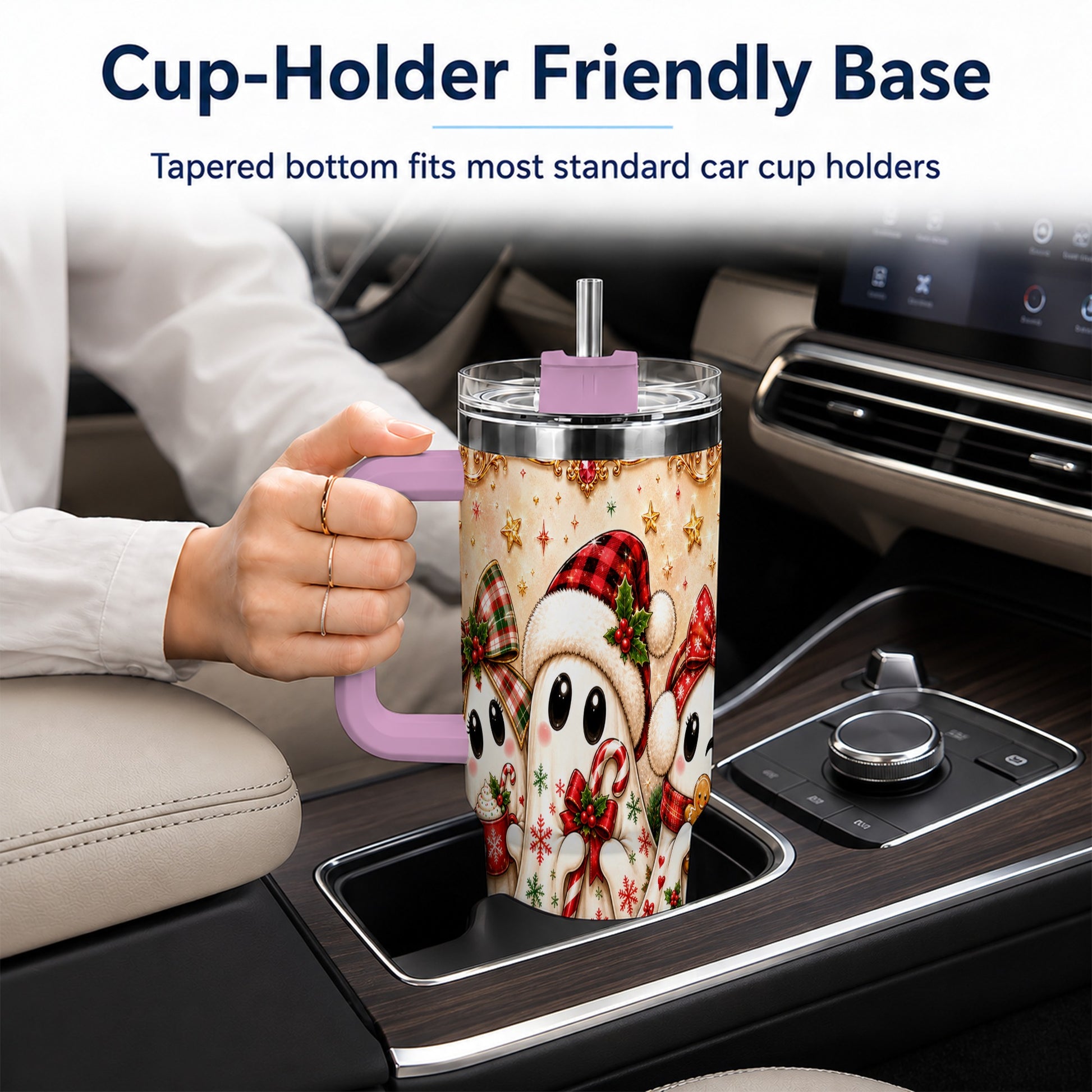 #pl[40oz|Pink] Ghost Trio 40oz Tumbler with Handle, Christmas Stainless Steel Travel Cup