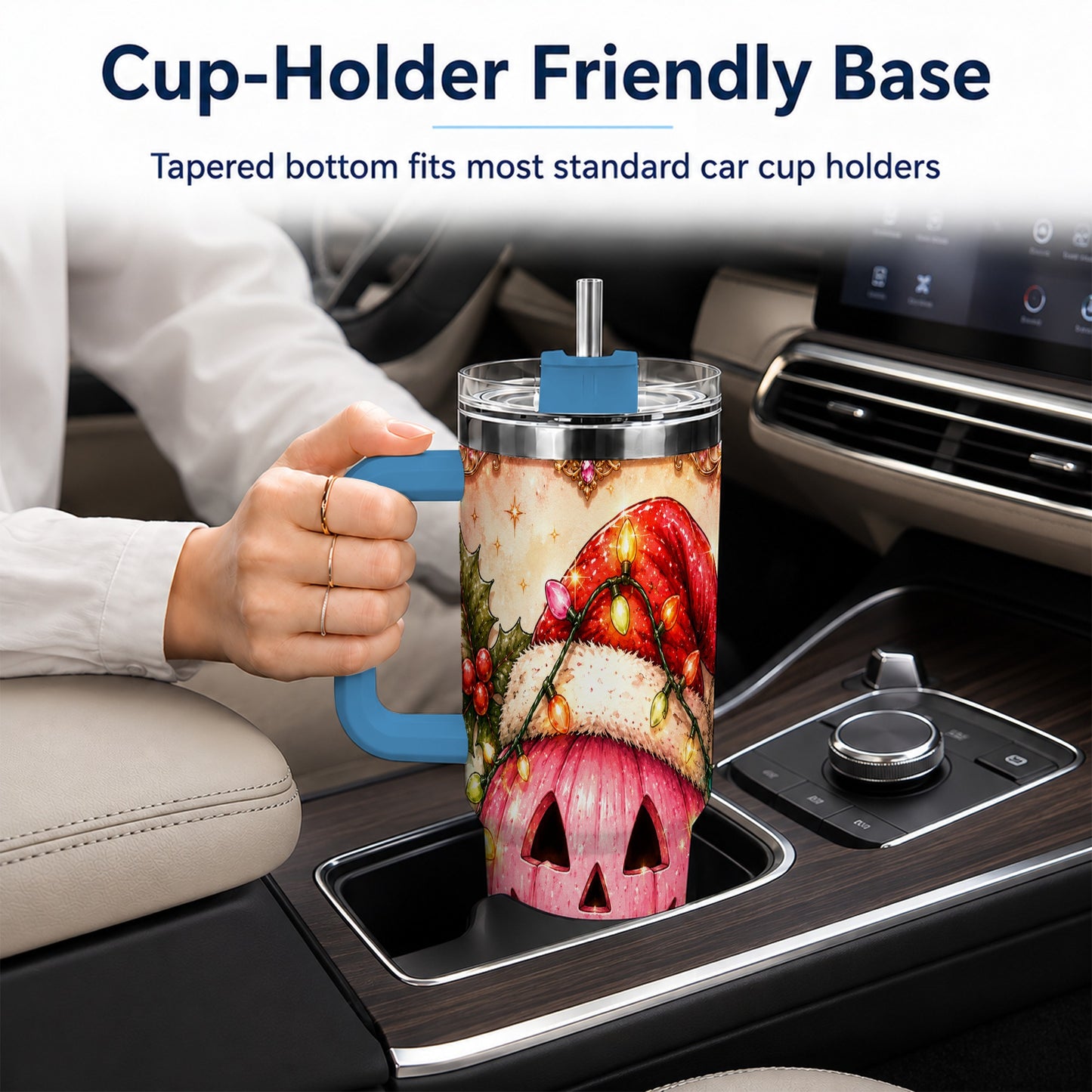 #pl[40oz|Blue] Pink Pumpkin 40oz Tumbler with Handle, Christmas Stainless Steel Travel Cup