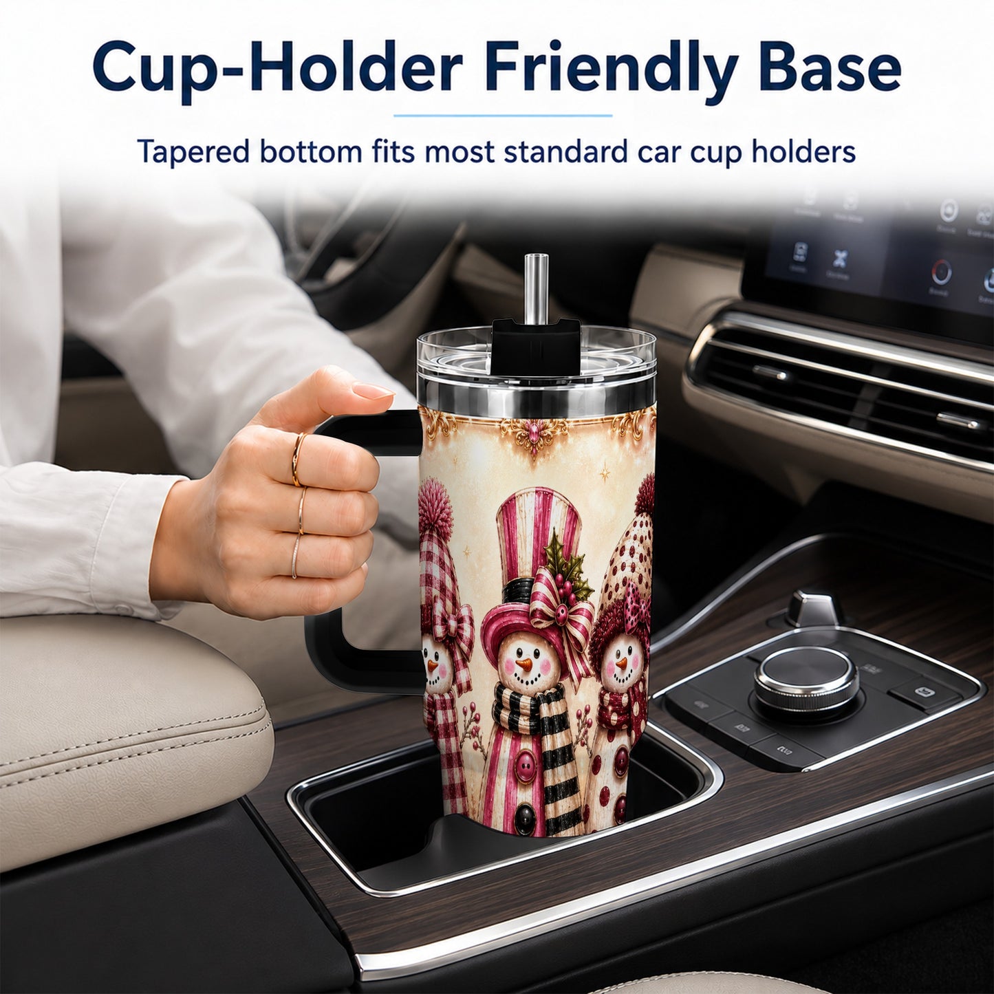 #pl[40oz|Black] Snowman Trio 40oz Tumbler with Handle, Christmas Stainless Steel Travel Cup