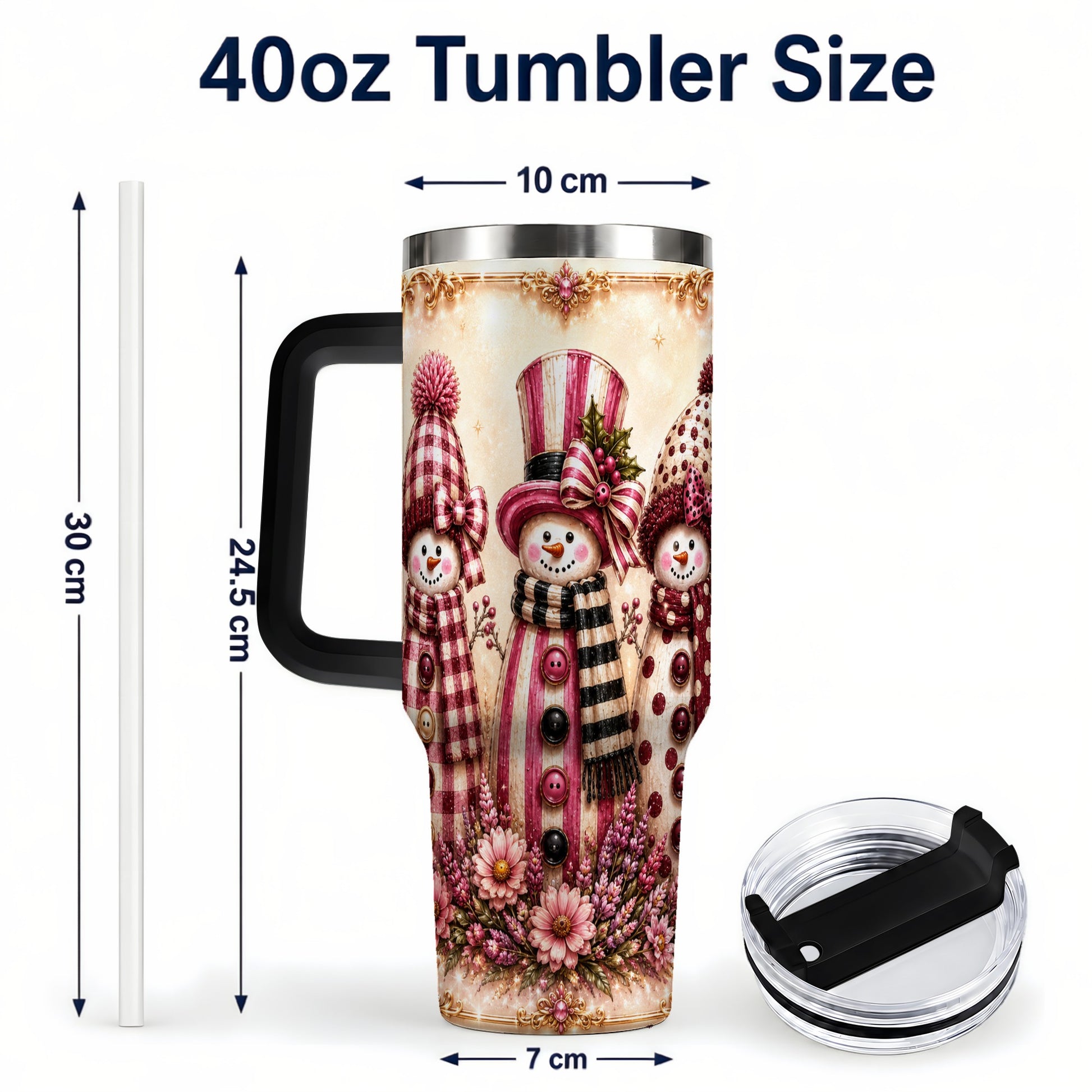 #pl[40oz|Black] Snowman Trio 40oz Tumbler with Handle, Christmas Stainless Steel Travel Cup