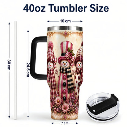 #pl[40oz|Black] Snowman Trio 40oz Tumbler with Handle, Christmas Stainless Steel Travel Cup