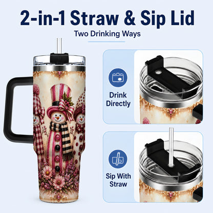 #pl[40oz|Black] Snowman Trio 40oz Tumbler with Handle, Christmas Stainless Steel Travel Cup