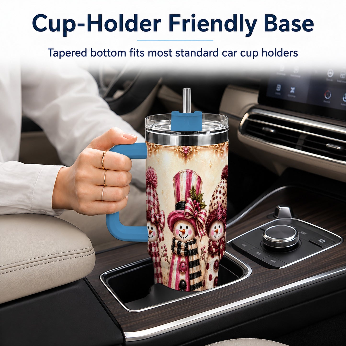 #pl[40oz|Blue] Snowman Trio 40oz Tumbler with Handle, Christmas Stainless Steel Travel Cup