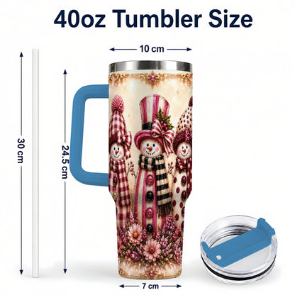 #pl[40oz|Blue] Snowman Trio 40oz Tumbler with Handle, Christmas Stainless Steel Travel Cup