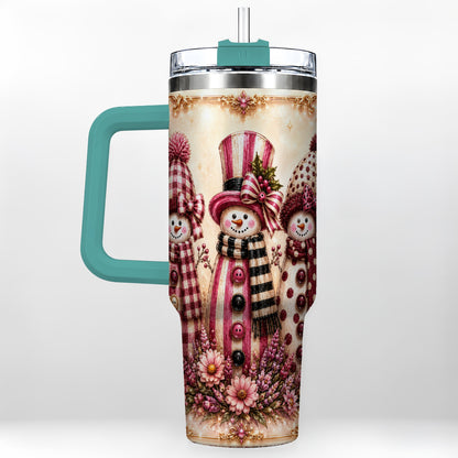 #pl[40oz|Green] Snowman Trio 40oz Tumbler with Handle, Christmas Stainless Steel Travel Cup