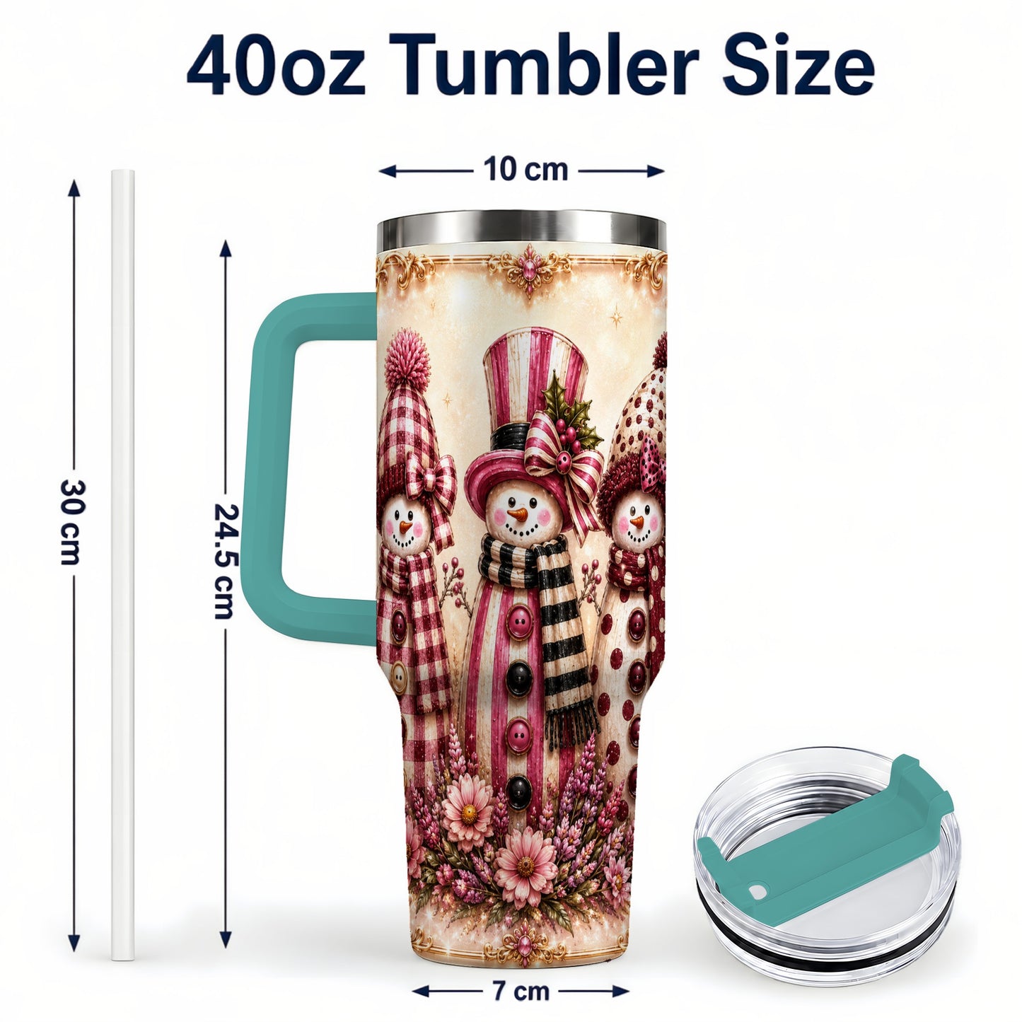#pl[40oz|Green] Snowman Trio 40oz Tumbler with Handle, Christmas Stainless Steel Travel Cup