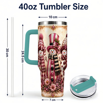 #pl[40oz|Green] Snowman Trio 40oz Tumbler with Handle, Christmas Stainless Steel Travel Cup