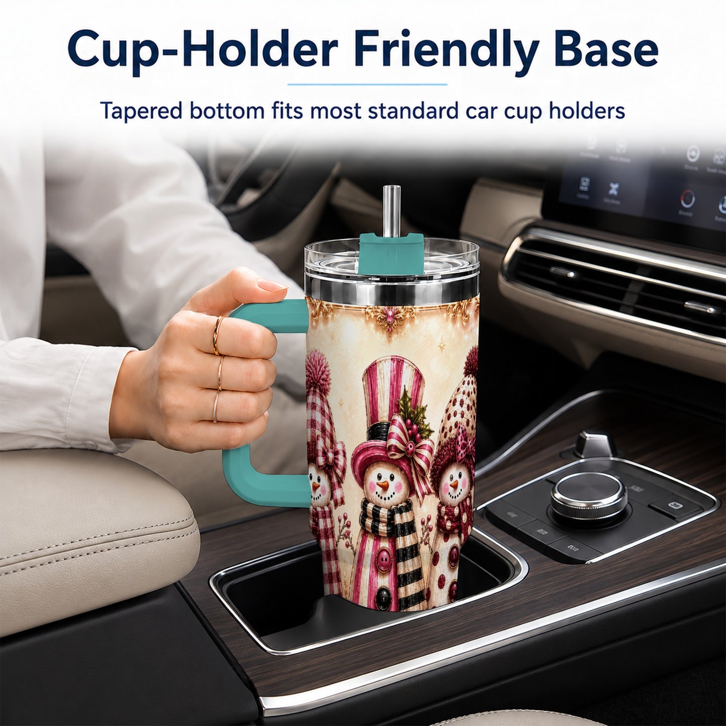 #pl[40oz|Green] Snowman Trio 40oz Tumbler with Handle, Christmas Stainless Steel Travel Cup