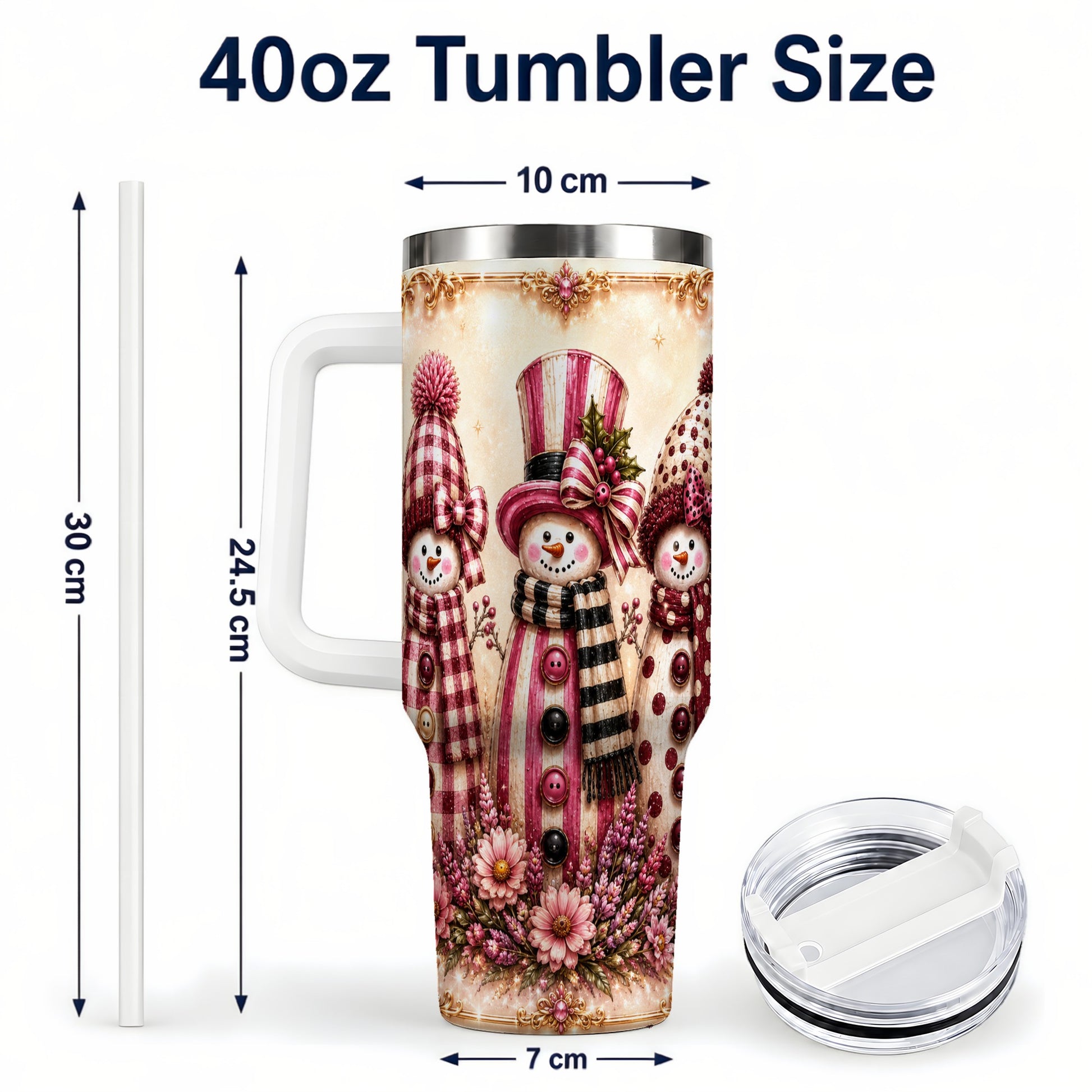 #pl[40oz|White] Snowman Trio 40oz Tumbler with Handle, Christmas Stainless Steel Travel Cup