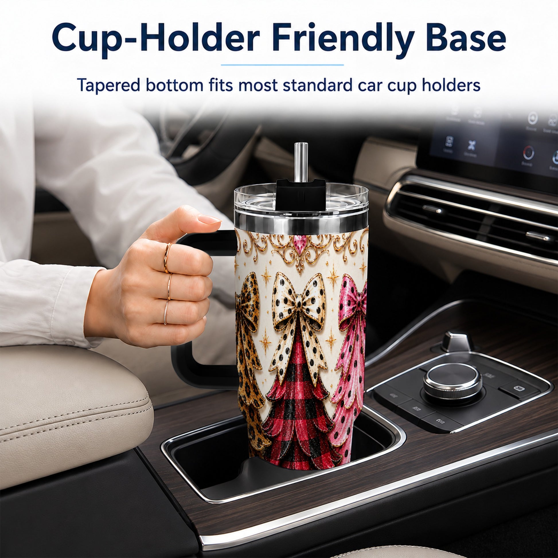 #pl[40oz|Black] Tree Trio 40oz Tumbler with Handle, Christmas Stainless Steel Travel Cup