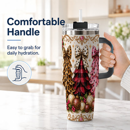 #pl[40oz|Black] Tree Trio 40oz Tumbler with Handle, Christmas Stainless Steel Travel Cup