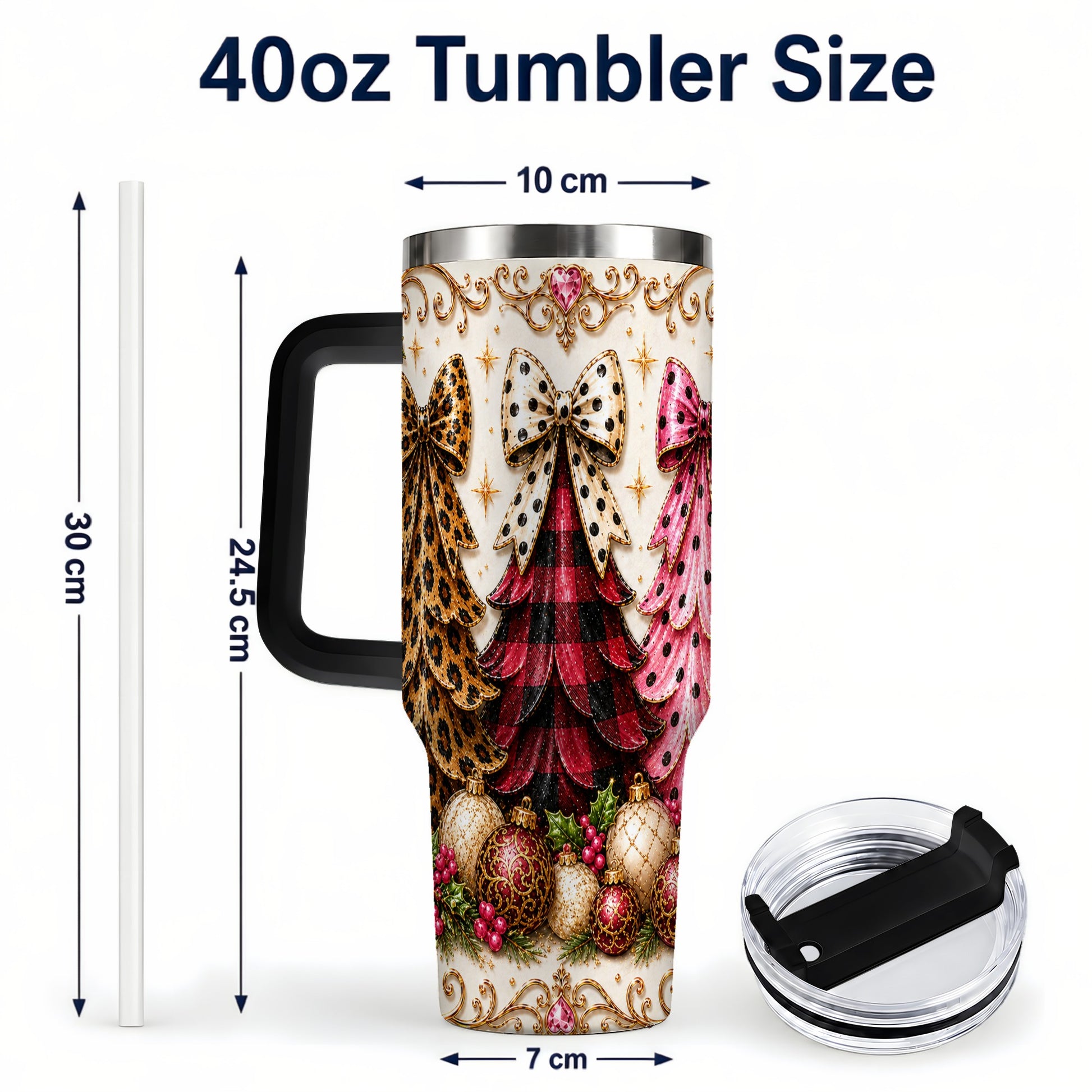 #pl[40oz|Black] Tree Trio 40oz Tumbler with Handle, Christmas Stainless Steel Travel Cup