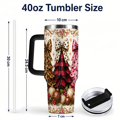 #pl[40oz|Black] Tree Trio 40oz Tumbler with Handle, Christmas Stainless Steel Travel Cup