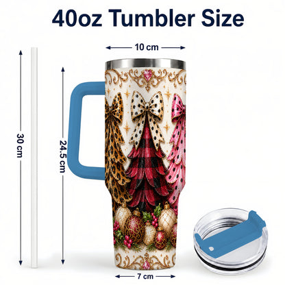 #pl[40oz|Blue] Tree Trio 40oz Tumbler with Handle, Christmas Stainless Steel Travel Cup