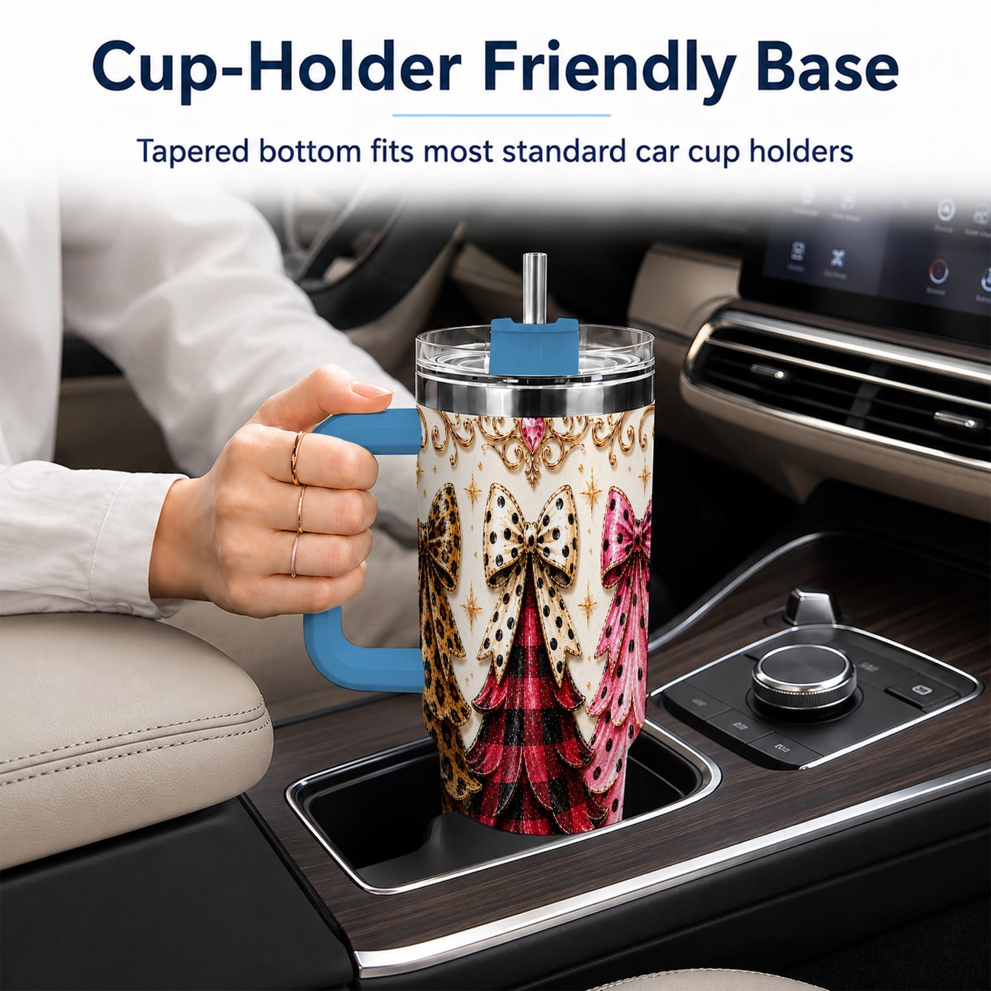 #pl[40oz|Blue] Tree Trio 40oz Tumbler with Handle, Christmas Stainless Steel Travel Cup
