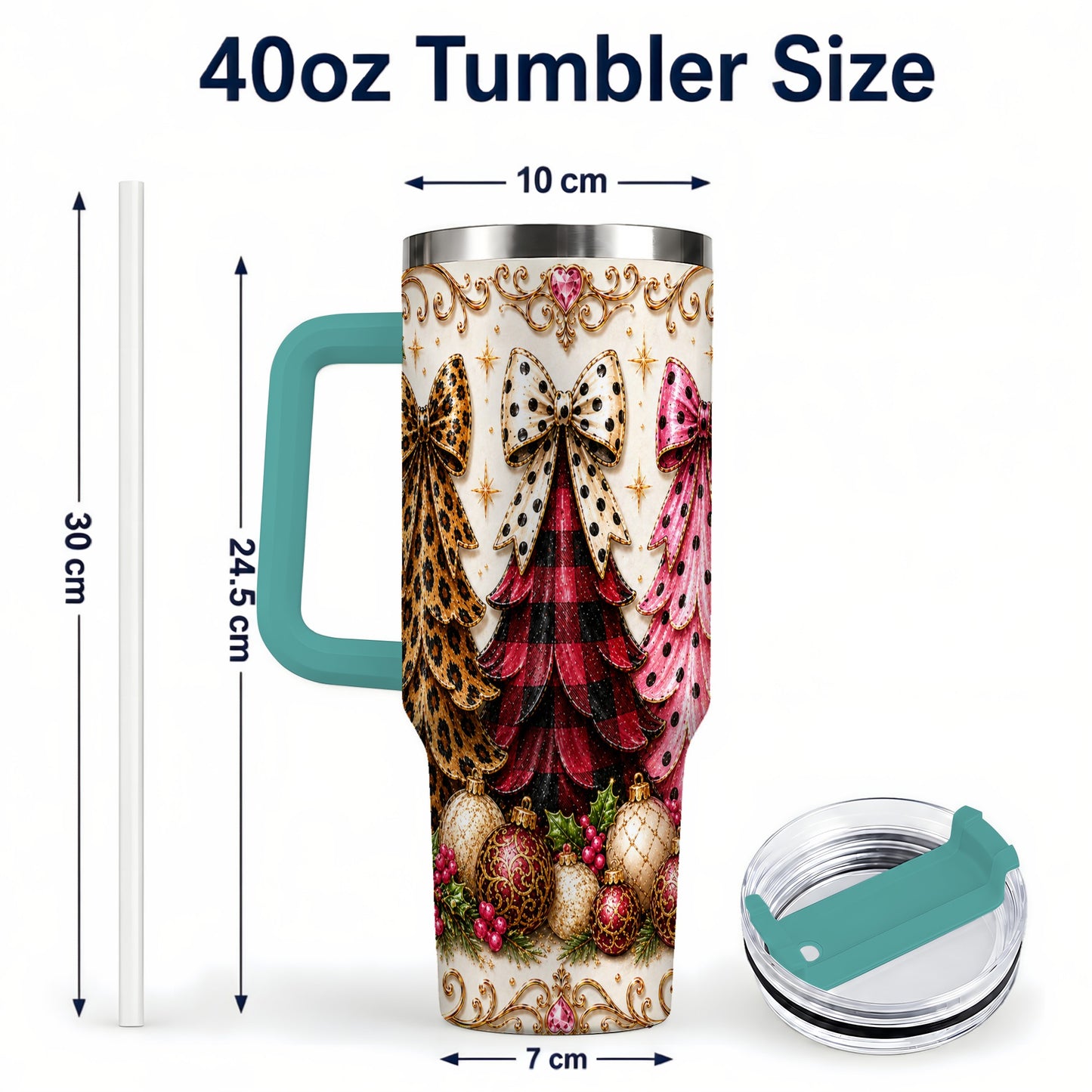 #pl[40oz|Green] Tree Trio 40oz Tumbler with Handle, Christmas Stainless Steel Travel Cup