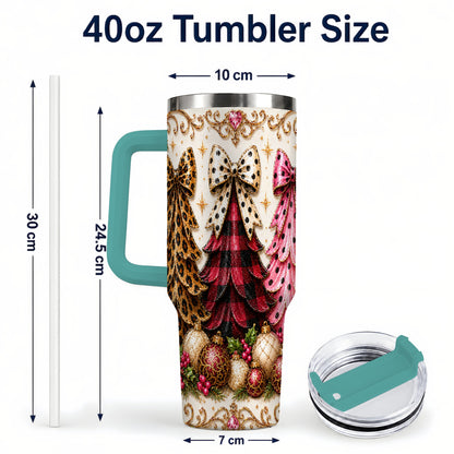 #pl[40oz|Green] Tree Trio 40oz Tumbler with Handle, Christmas Stainless Steel Travel Cup