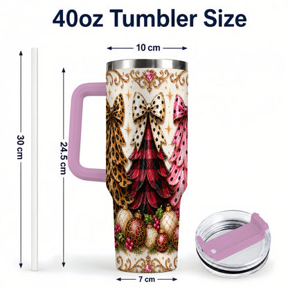 #pl[40oz|Pink] Tree Trio 40oz Tumbler with Handle, Christmas Stainless Steel Travel Cup