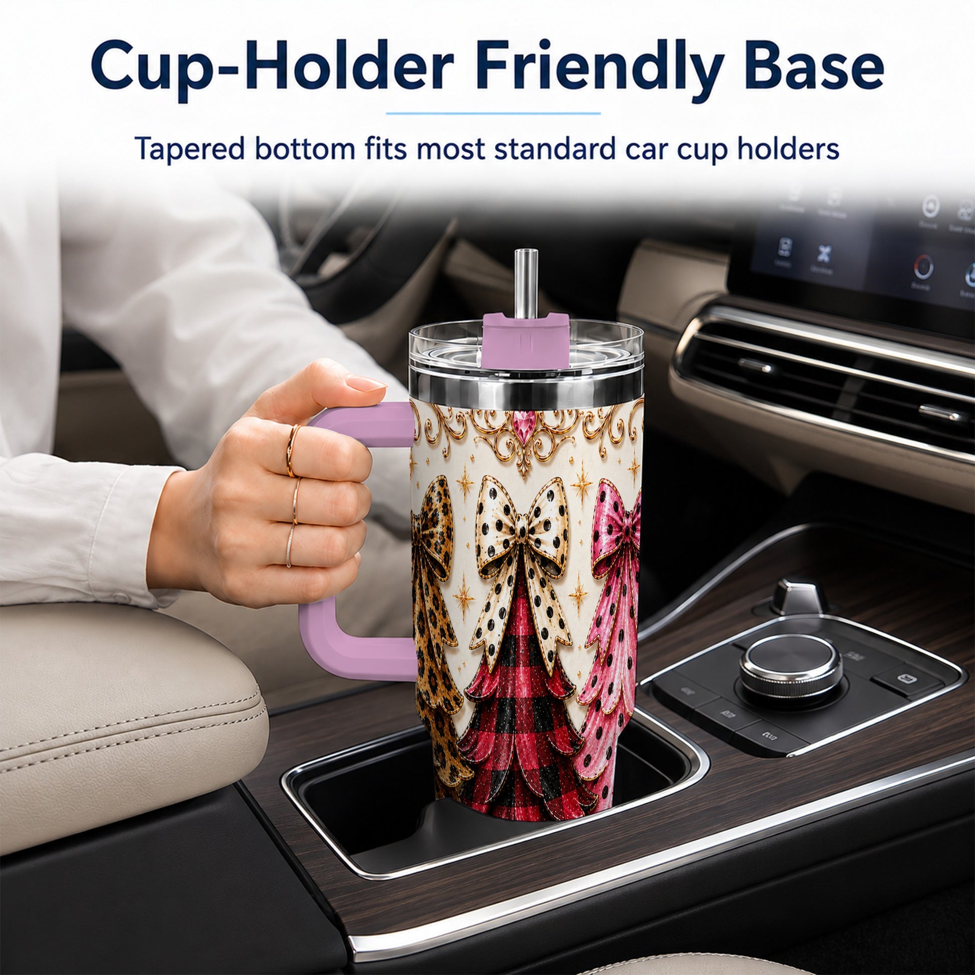 #pl[40oz|Pink] Tree Trio 40oz Tumbler with Handle, Christmas Stainless Steel Travel Cup