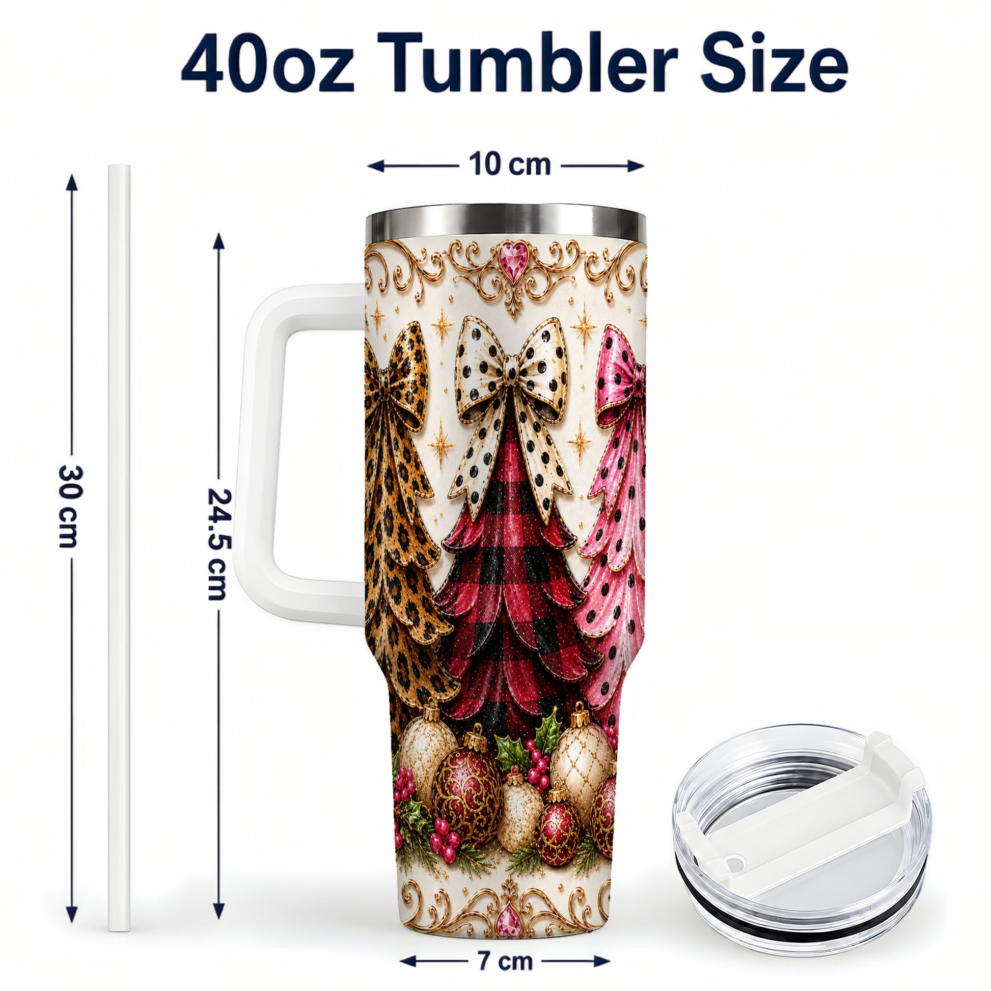 #pl[40oz|White] Tree Trio 40oz Tumbler with Handle, Christmas Stainless Steel Travel Cup