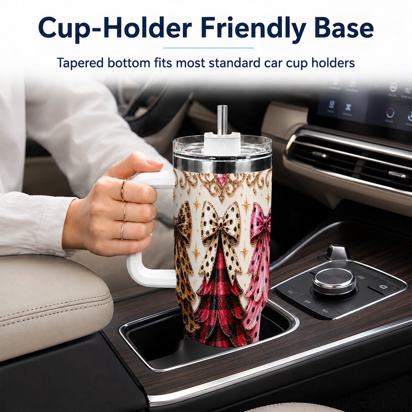 #pl[40oz|White] Tree Trio 40oz Tumbler with Handle, Christmas Stainless Steel Travel Cup