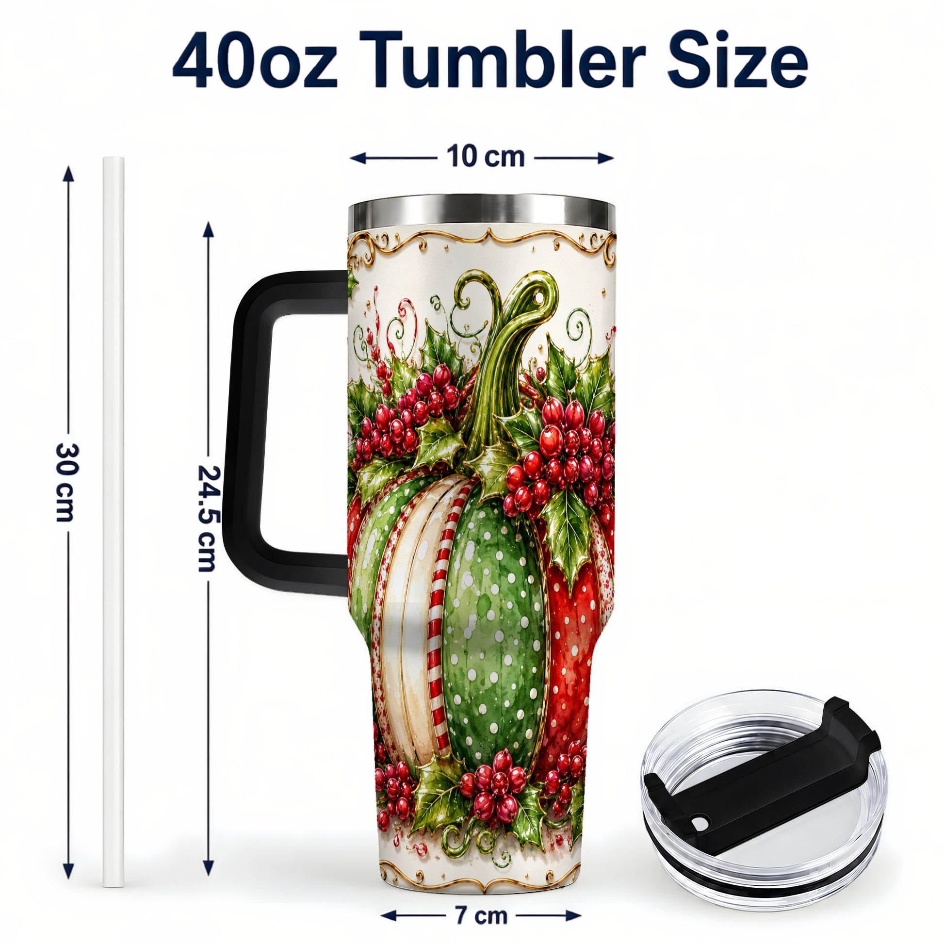 #pl[40oz|Black] Christmas Pumpkin 40oz Tumbler with Handle, Stainless Steel Travel Cup