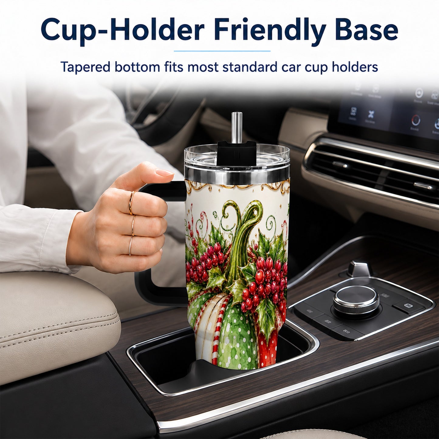 #pl[40oz|Black] Christmas Pumpkin 40oz Tumbler with Handle, Stainless Steel Travel Cup