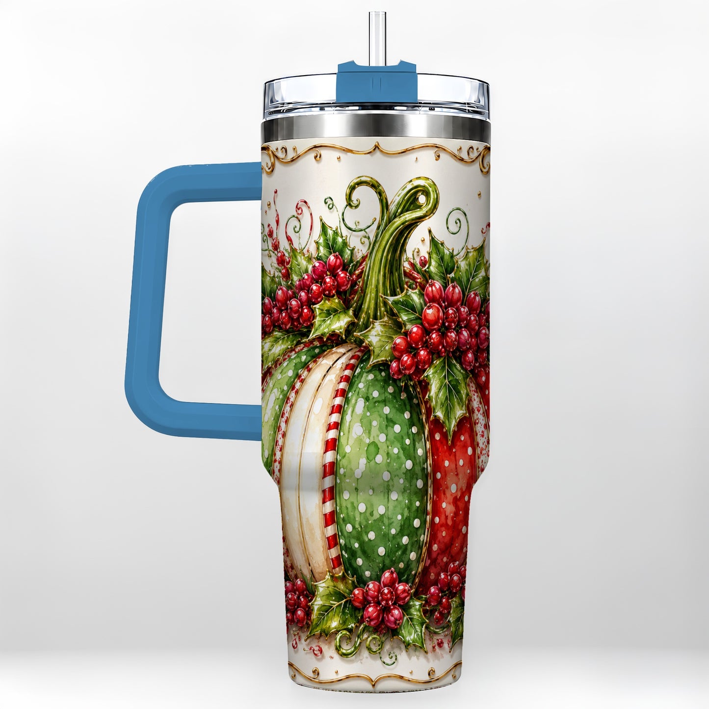 #pl[40oz|Blue] Christmas Pumpkin 40oz Tumbler with Handle, Stainless Steel Travel Cup