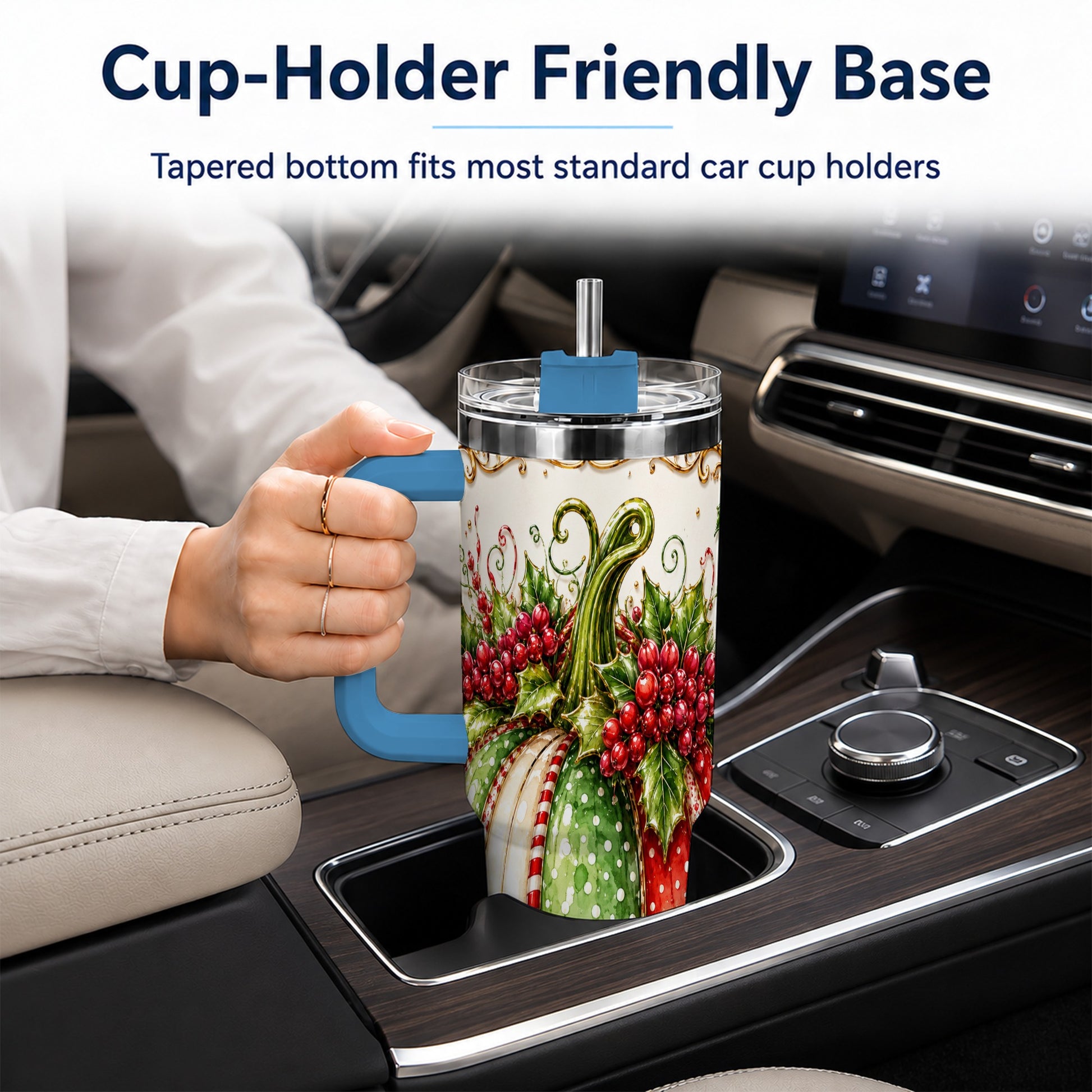 #pl[40oz|Blue] Christmas Pumpkin 40oz Tumbler with Handle, Stainless Steel Travel Cup