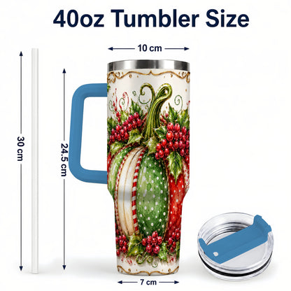 #pl[40oz|Blue] Christmas Pumpkin 40oz Tumbler with Handle, Stainless Steel Travel Cup