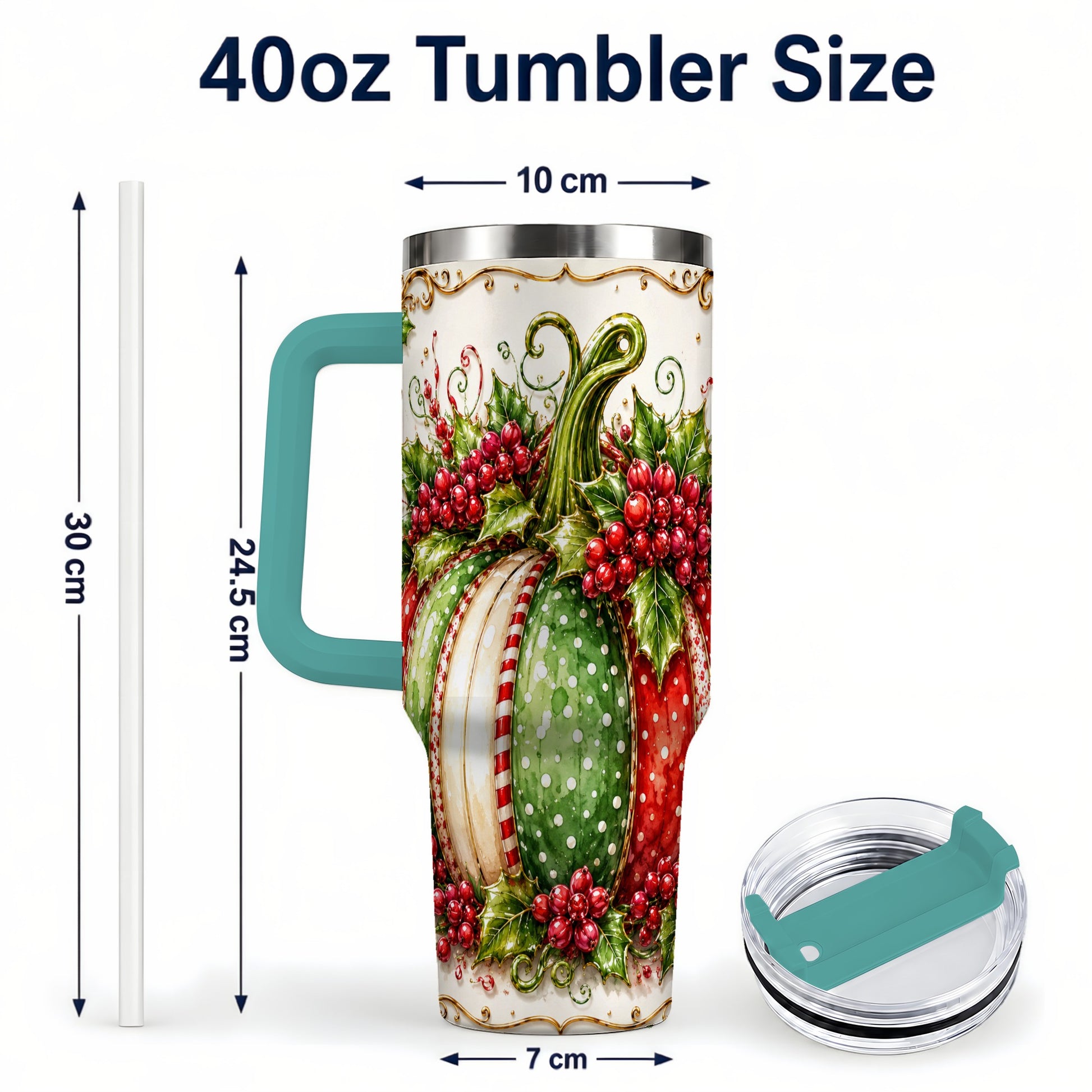 #pl[40oz|Green] Christmas Pumpkin 40oz Tumbler with Handle, Stainless Steel Travel Cup