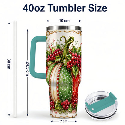 #pl[40oz|Green] Christmas Pumpkin 40oz Tumbler with Handle, Stainless Steel Travel Cup