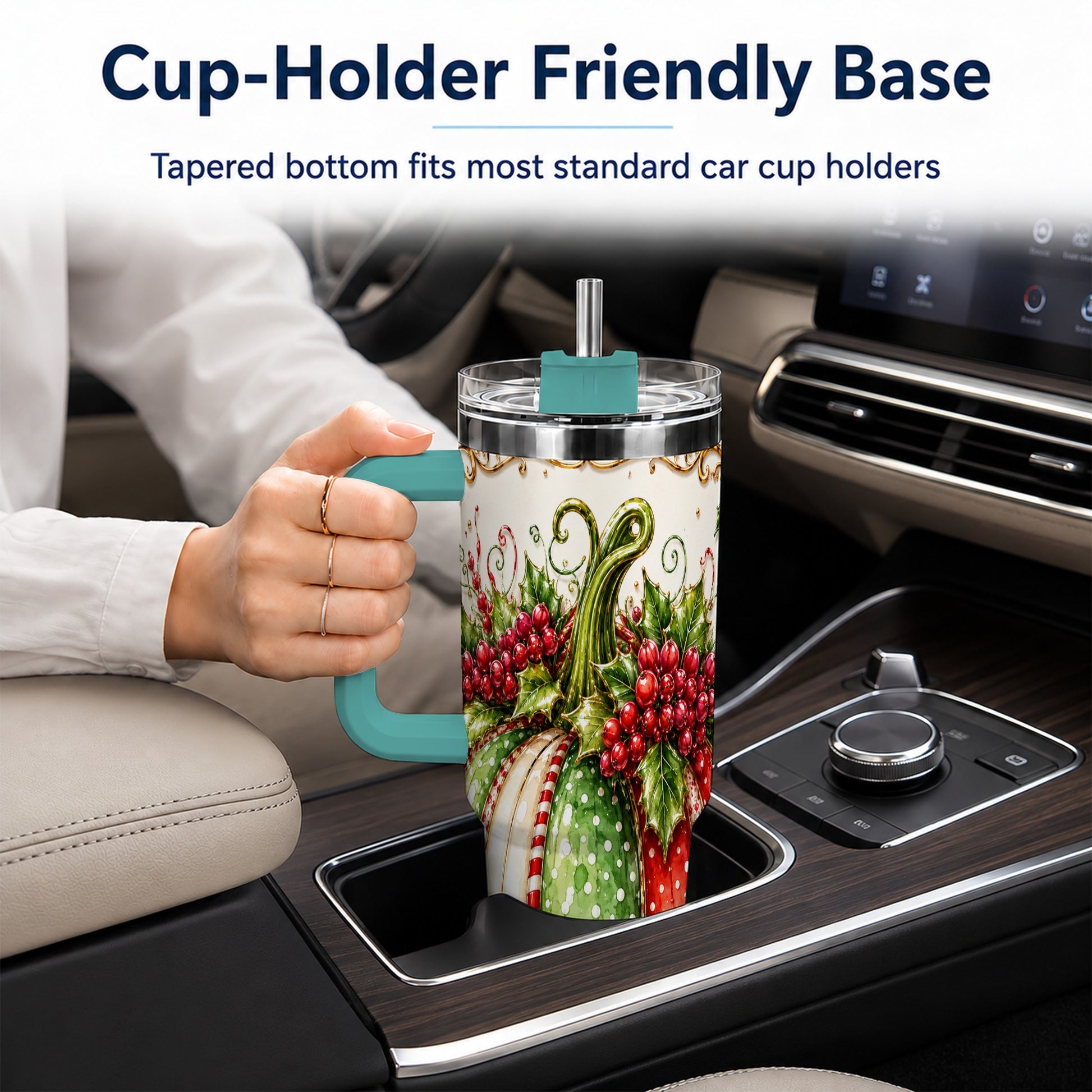 #pl[40oz|Green] Christmas Pumpkin 40oz Tumbler with Handle, Stainless Steel Travel Cup