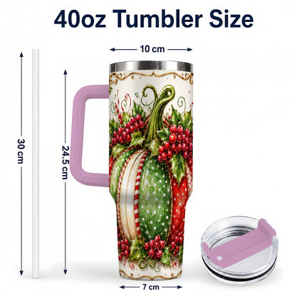 #pl[40oz|Pink] Christmas Pumpkin 40oz Tumbler with Handle, Stainless Steel Travel Cup