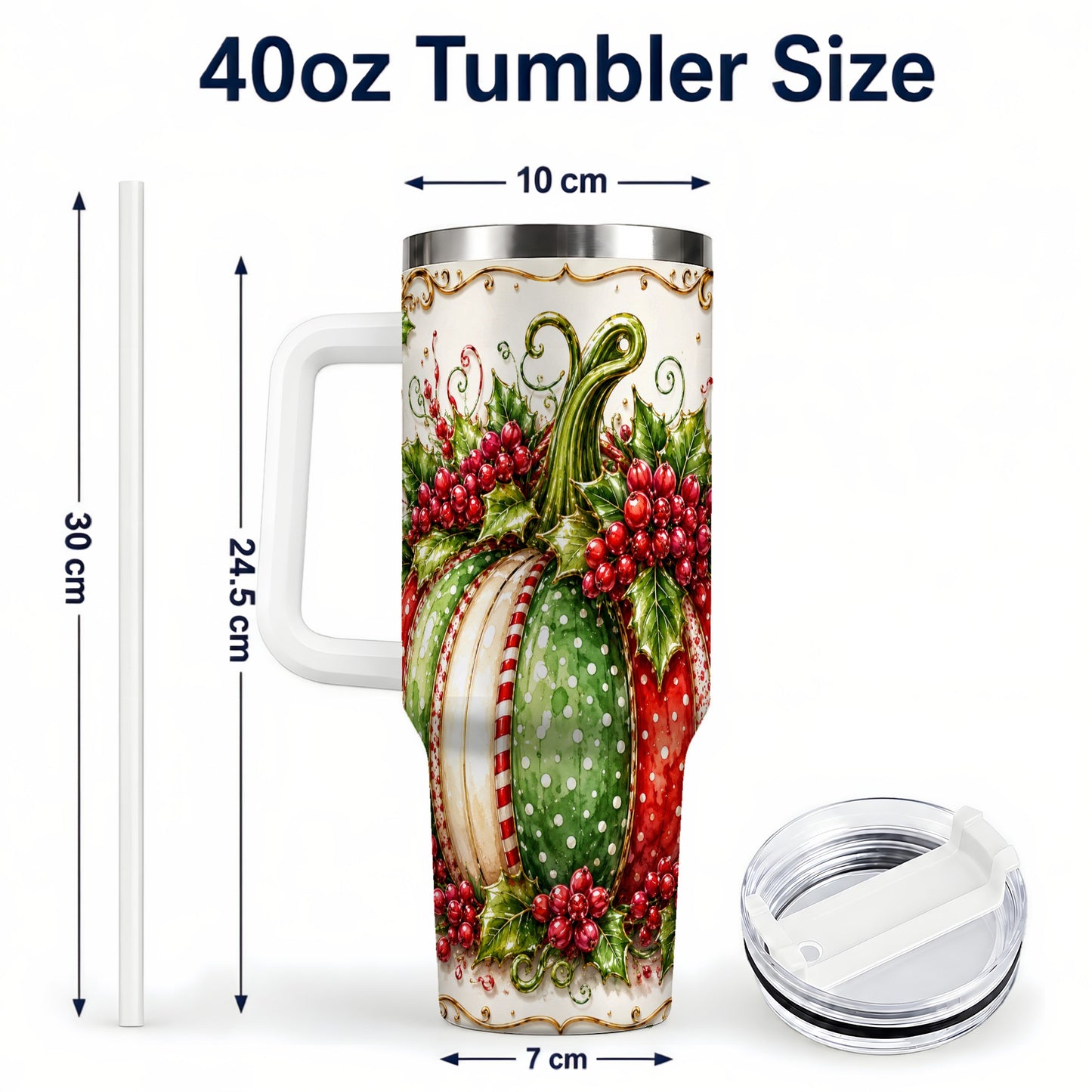 #pl[40oz|White] Christmas Pumpkin 40oz Tumbler with Handle, Stainless Steel Travel Cup