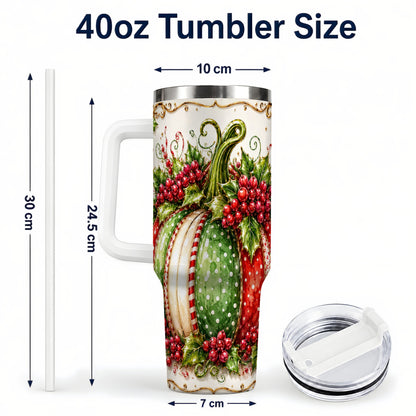 #pl[40oz|White] Christmas Pumpkin 40oz Tumbler with Handle, Stainless Steel Travel Cup