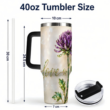 #pl[40oz|Black] Chrysanthemum 40oz Tumbler with Handle, Stainless Steel Travel Cup