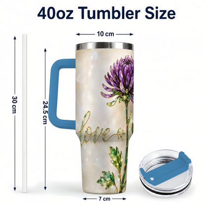 #pl[40oz|Blue] Chrysanthemum 40oz Tumbler with Handle, Stainless Steel Travel Cup