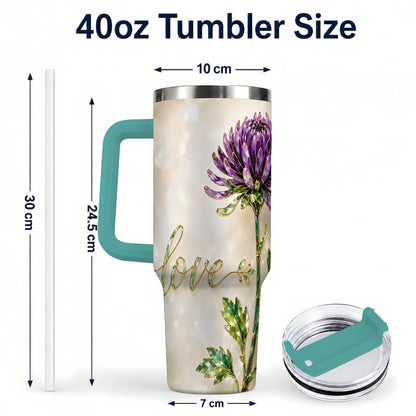 #pl[40oz|Green] Chrysanthemum 40oz Tumbler with Handle, Stainless Steel Travel Cup