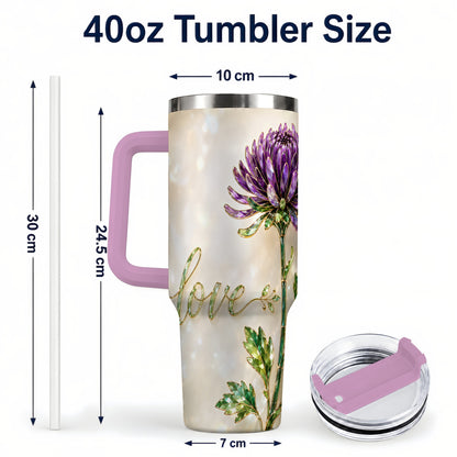 #pl[40oz|Pink] Chrysanthemum 40oz Tumbler with Handle, Stainless Steel Travel Cup