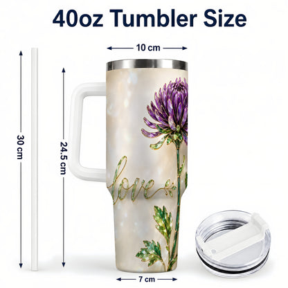 #pl[40oz|White] Chrysanthemum 40oz Tumbler with Handle, Stainless Steel Travel Cup